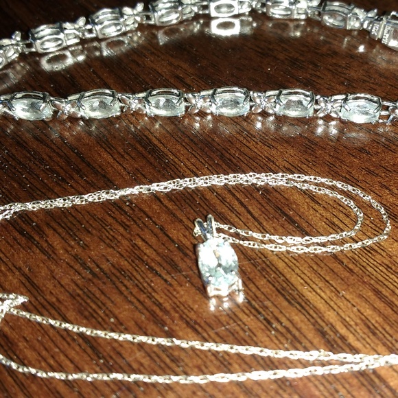 10k Helzberg Diamonds Aquamarine Necklace Bracelet - Picture 5 of 8